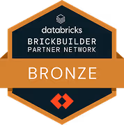 Databricks Brickbuilder Partner Network bronze badge with hexagonal shape and logo.