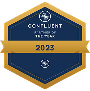 Confluent Partner of the Year 2023 badge with gold and navy blue design.