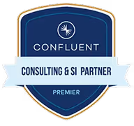 Confluent Premier Consulting & SI Partner badge with blue shield design and ribbon.