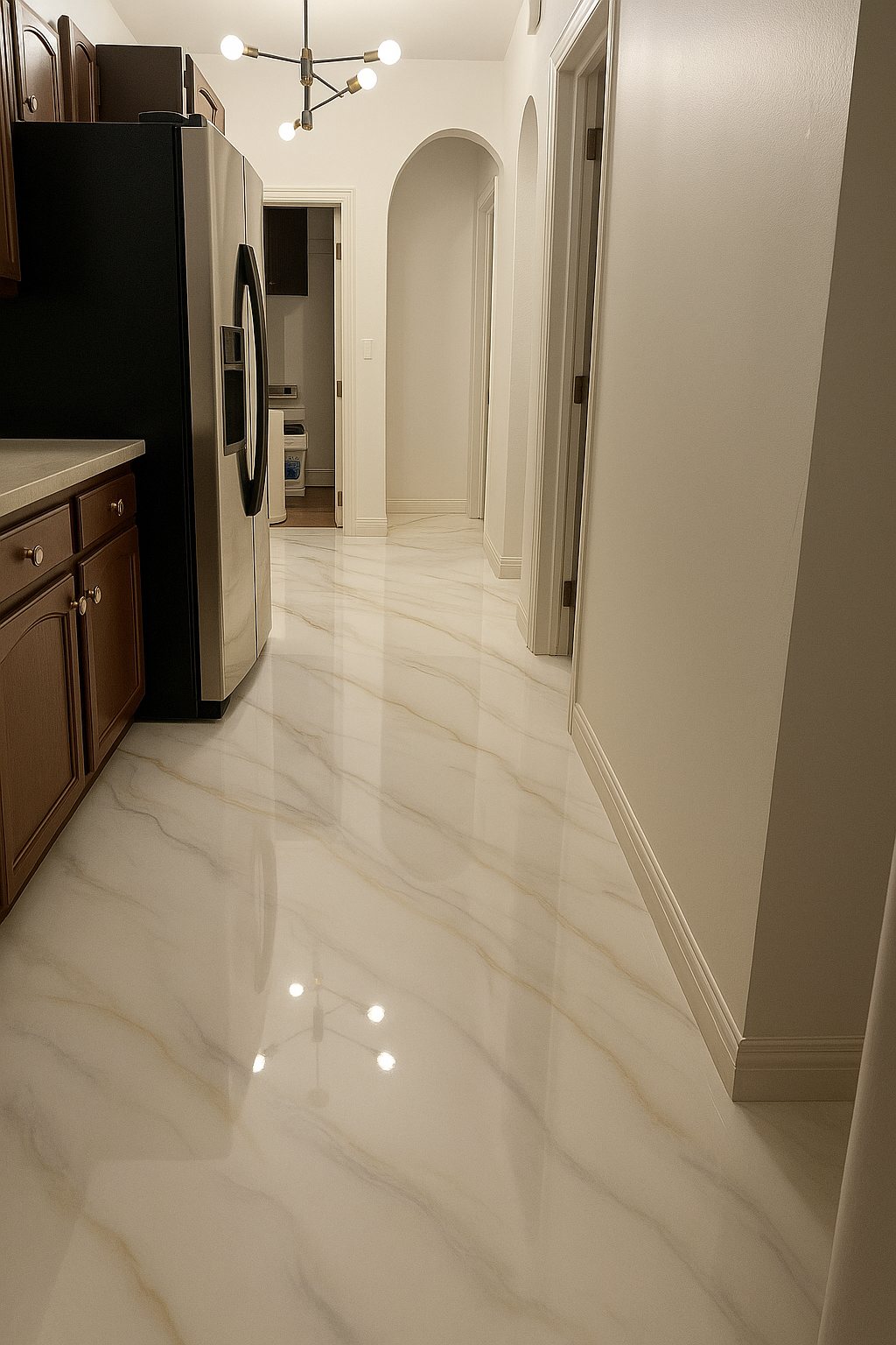 Metallic marble epoxy kitchen floor in Tucson, AZ
