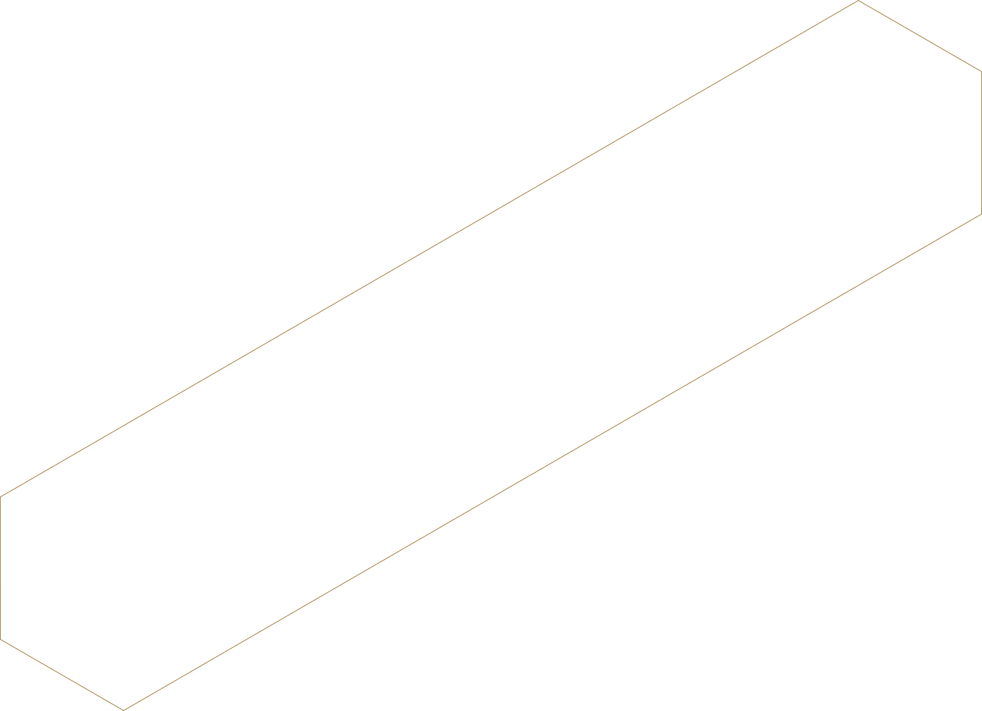 Long gold outline of a horizontal hexagon with a rotated 3D appearance on a transparent background.