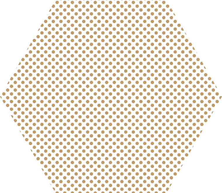Hexagonal pattern of evenly spaced small gold dots on a transparent background.