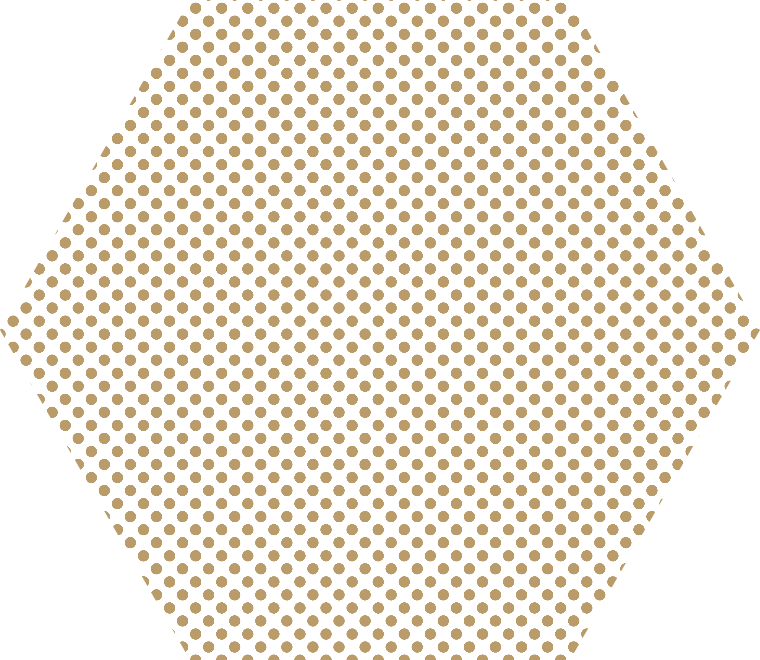 Hexagonal pattern of evenly spaced small gold dots on a transparent background.