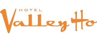 Logo of Hotel Valley Ho in orange stylized text on a black background.