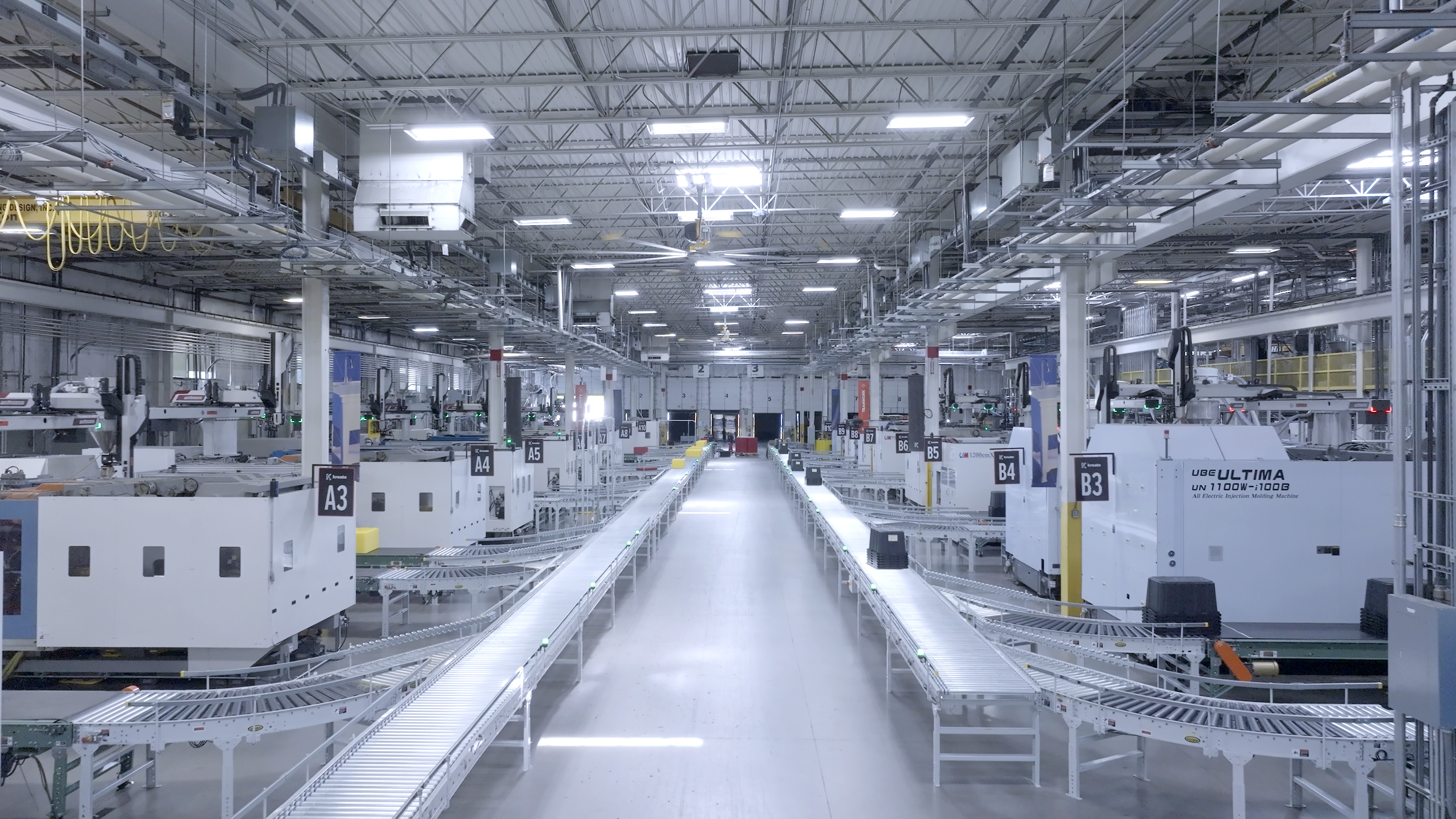 Molding machines and conveyor lines inside Kreate's Georgetown, Texas plant