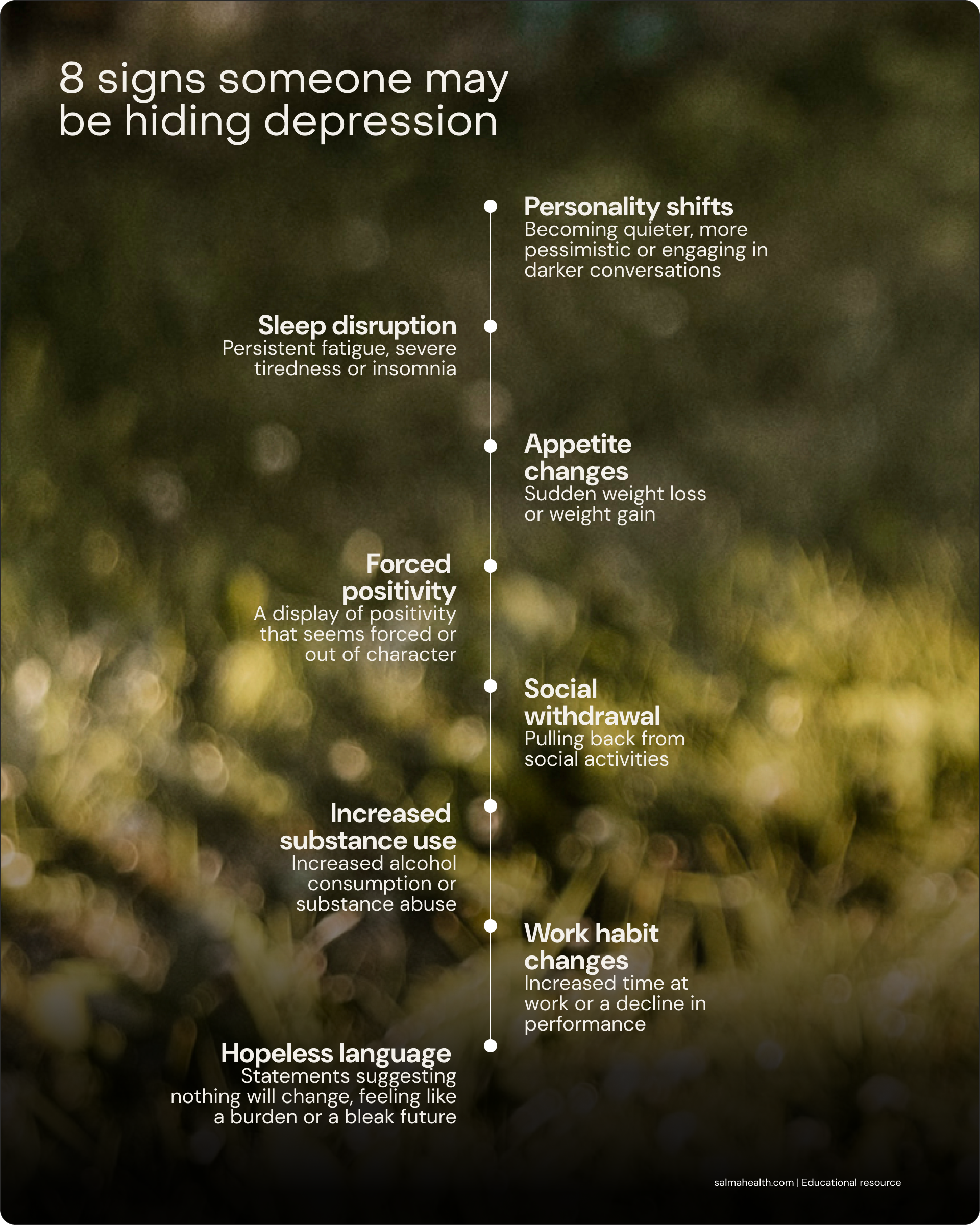 Infographic listing eight signs someone may be hiding depression