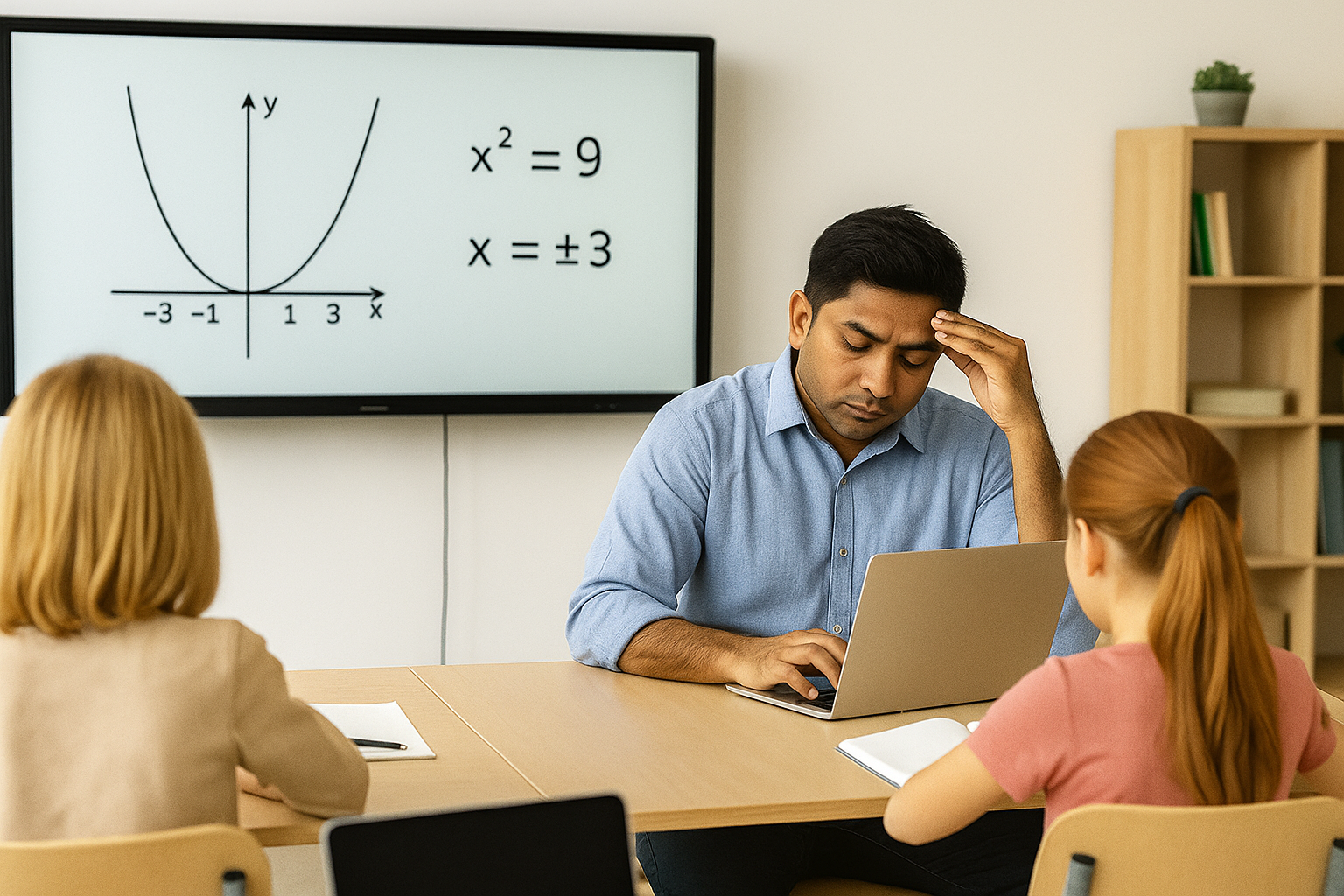 Teacher fixing tech problems in a smart classroom instead of teaching.