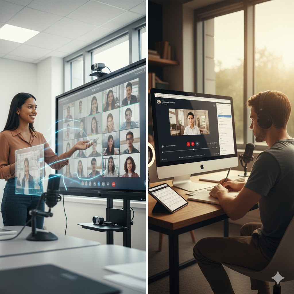 synchronous and asynchronous digital classroom setup explained in two sections