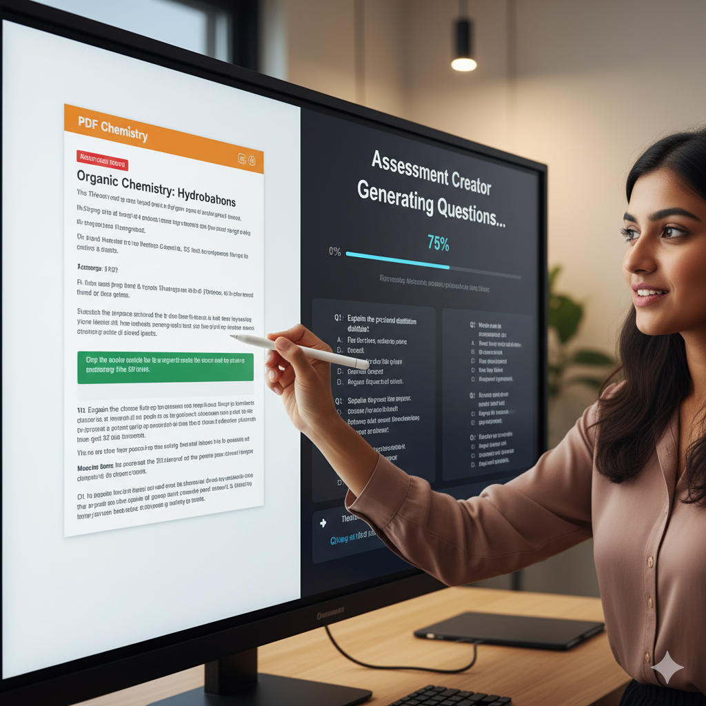Tutor using AI question generator on interactive panel