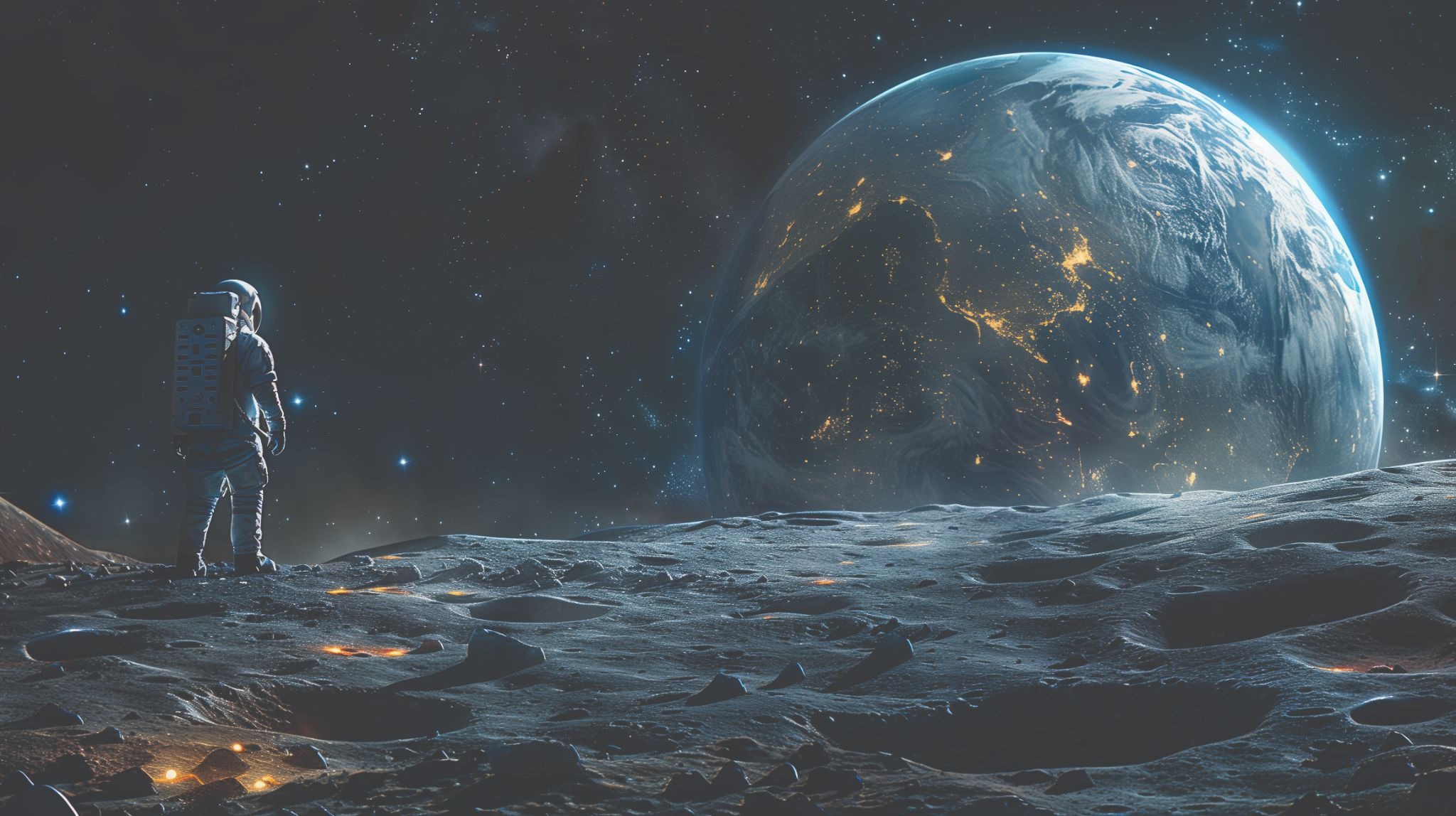 Immersive 200 inch Roombr walltop computer displaying a high-quality 3D space scene in a classroom.