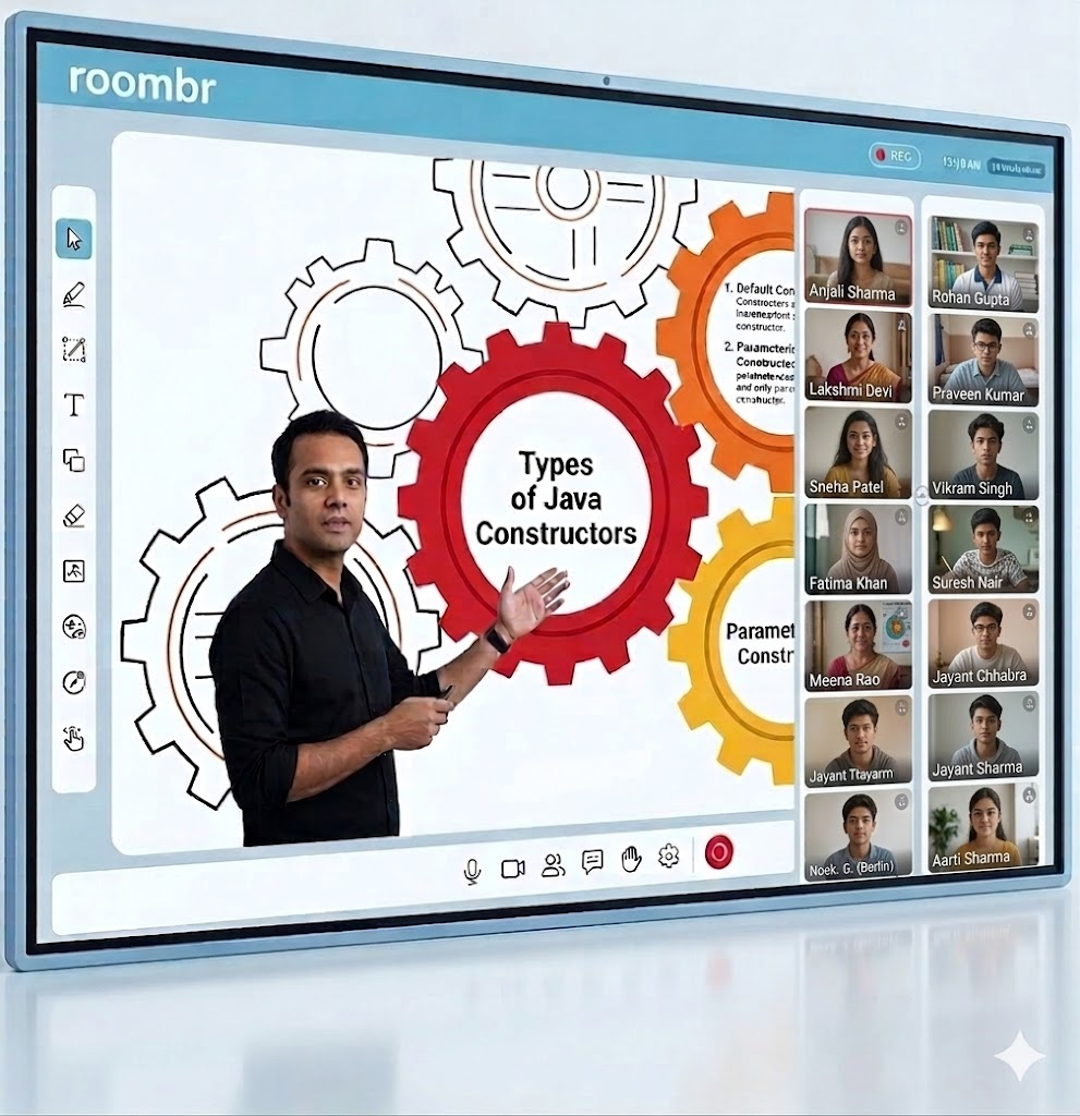 Tutor using Roombr interactive display to teach students in a virtual classroom.