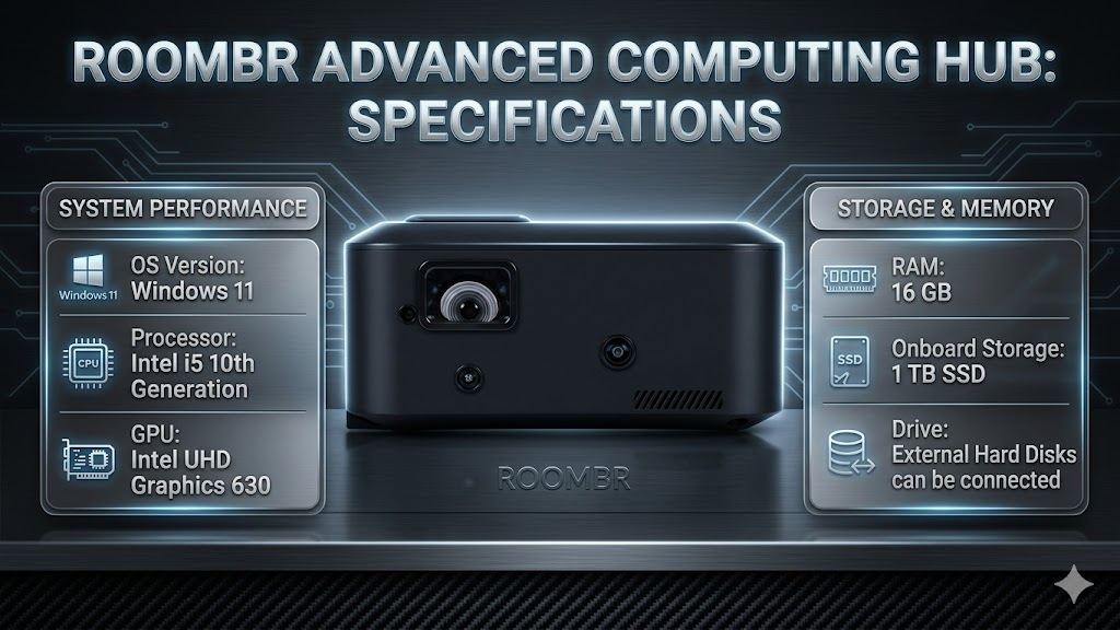 Roombr Advanced Edtech Computing Hub showing technical specifications for memory and performance.