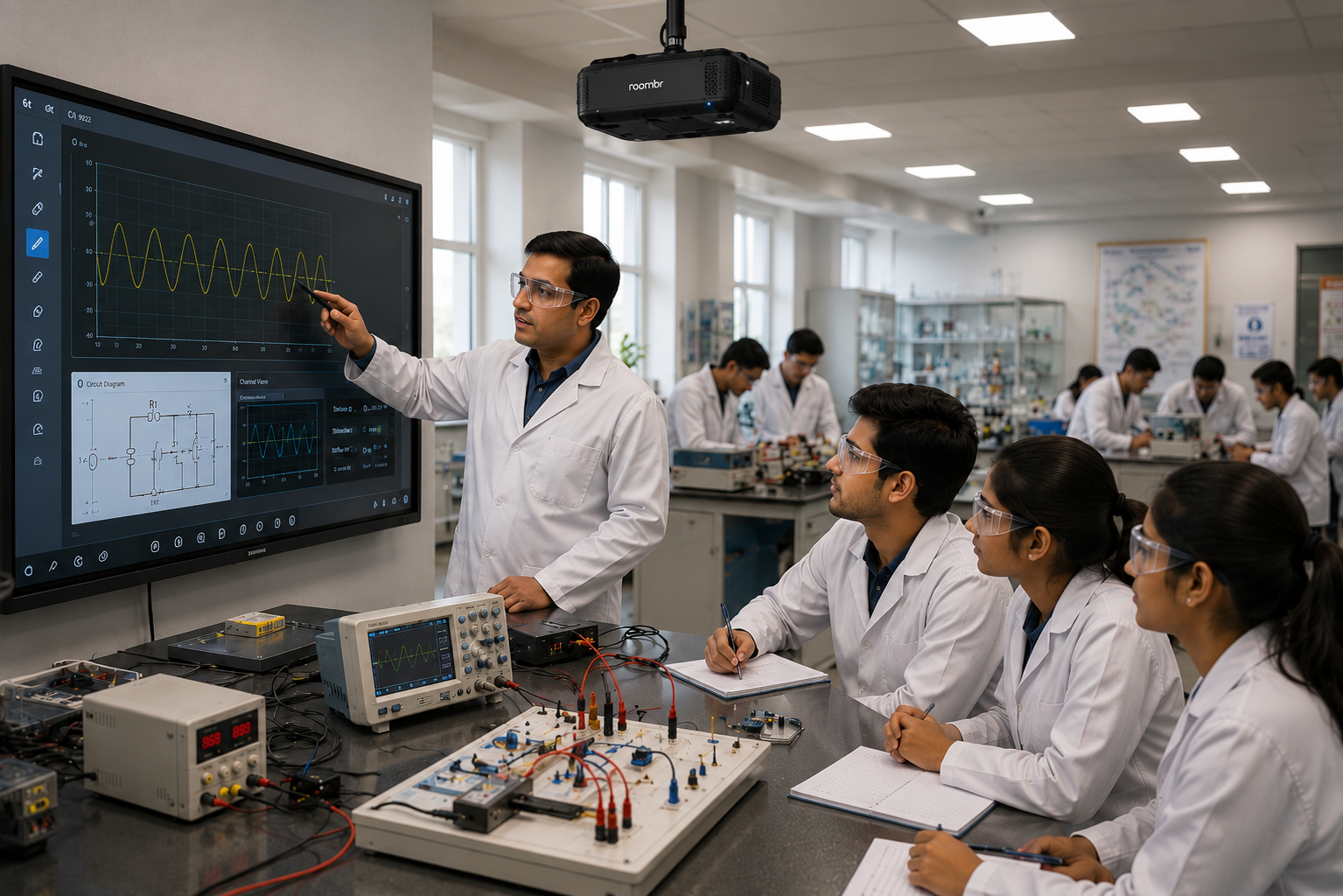 Engineering lab using class recording software and interactive display for practical learning 
