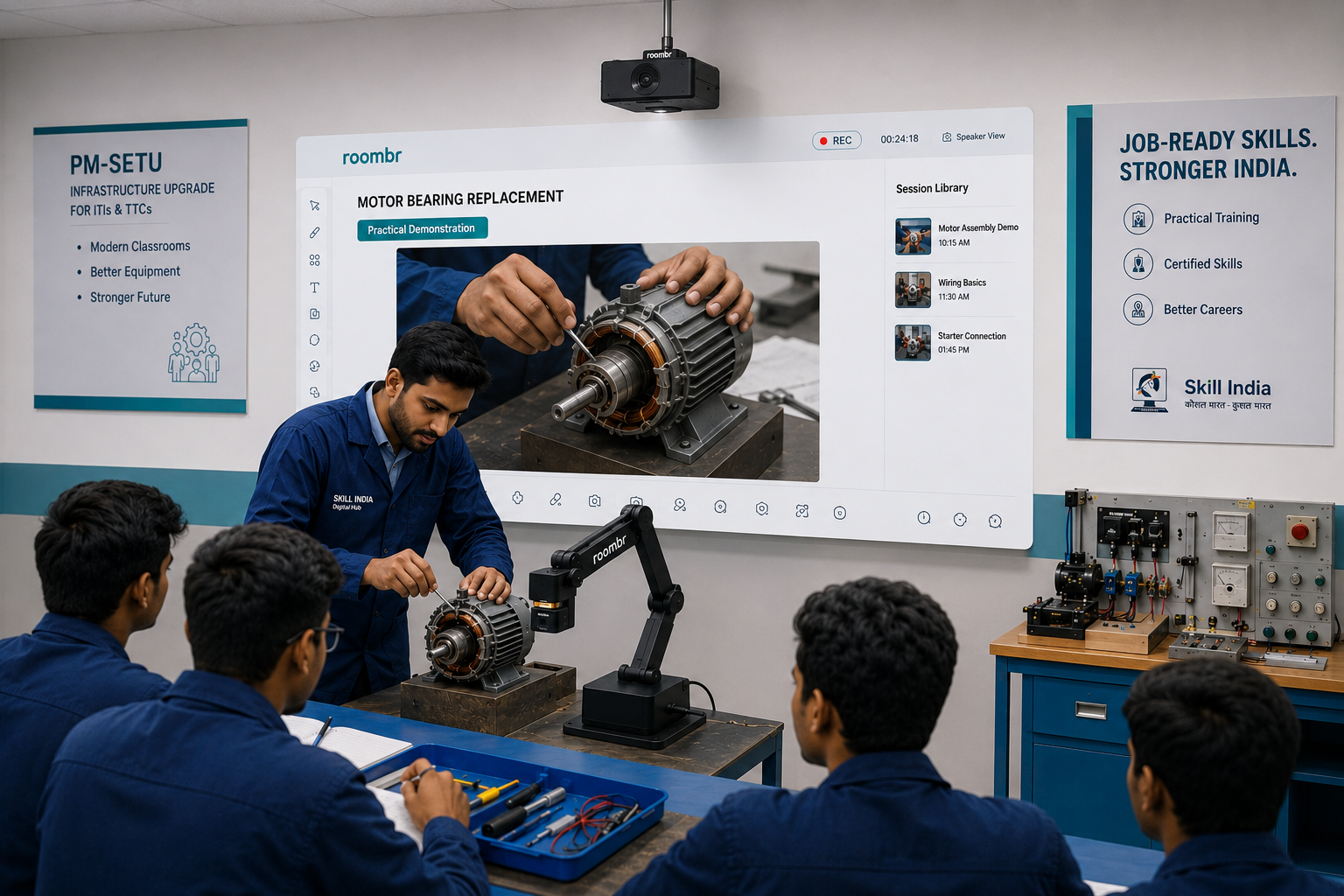 Technical training centre using interactive smart classroom technology for motor assembly training