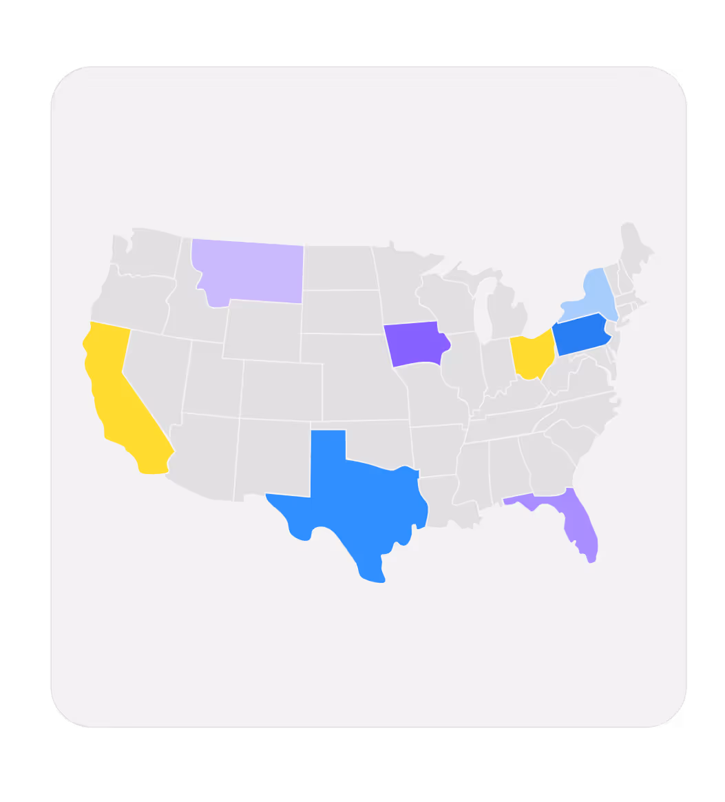 A map of the united states with healthcare territories highlighted. 