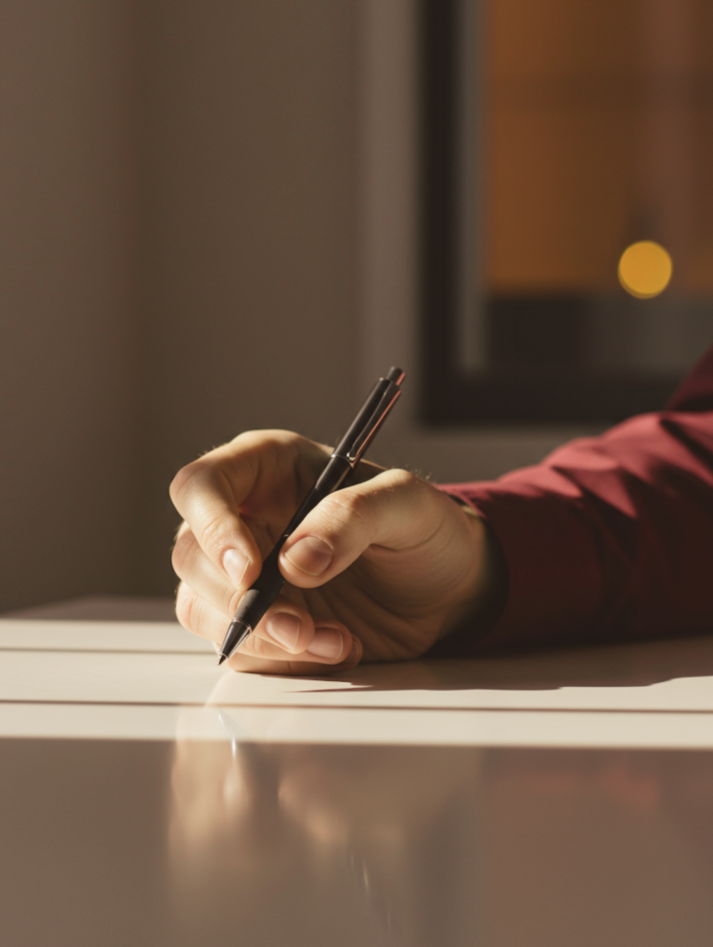 a mans hand, using a pen to writing something.