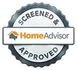 HomeAdvisor Screened and Approved badge with house icon in orange and gray.