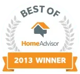 Best of HomeAdvisor 2013 Winner badge with laurel wreath graphic.