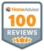 HomeAdvisor badge showing 100 reviews with a four-star rating.