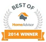Best of HomeAdvisor 2014 Winner badge featuring a stylized house icon with orange roof and black body.