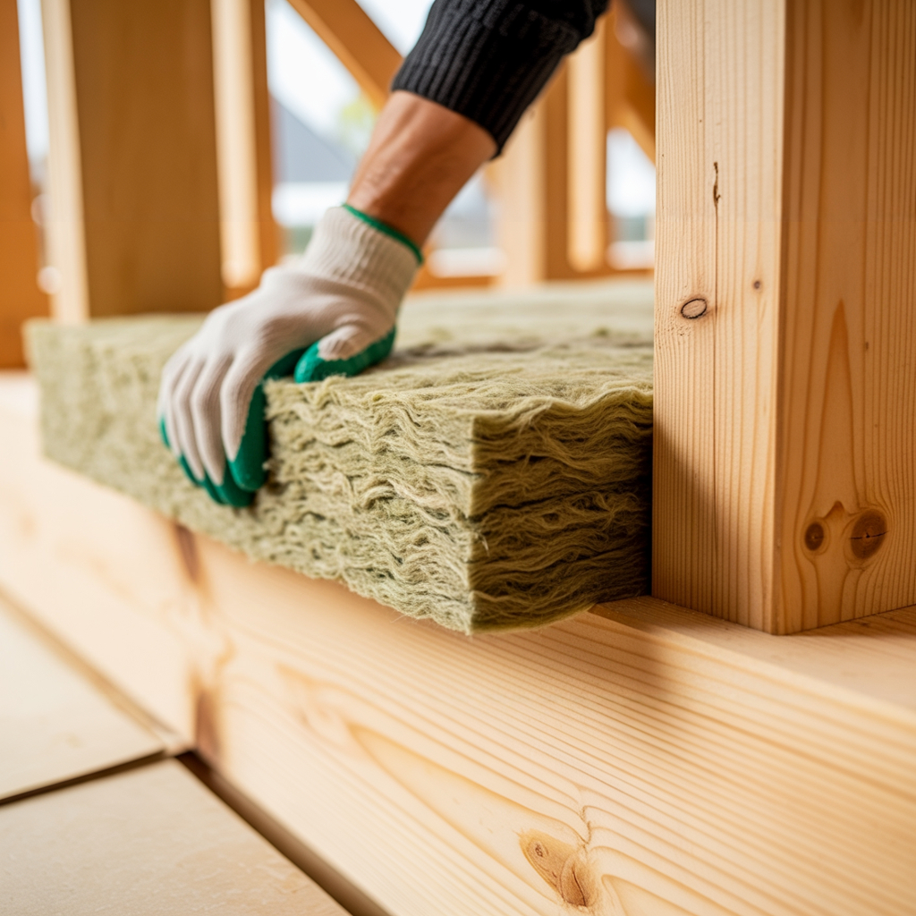 workers hand on insulation material