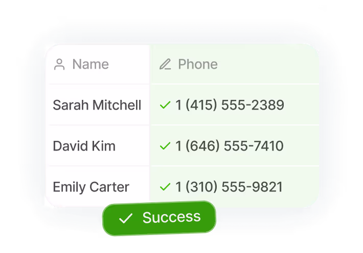 B2B contact list with names, emails, and phone numbers of company employees
