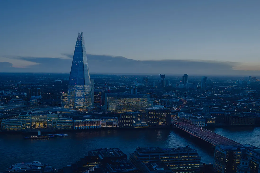 London skyline featuring The Shard during evening light