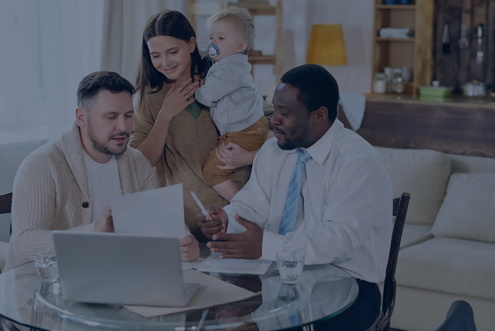 Group of professionals collaborating on investment strategy in office