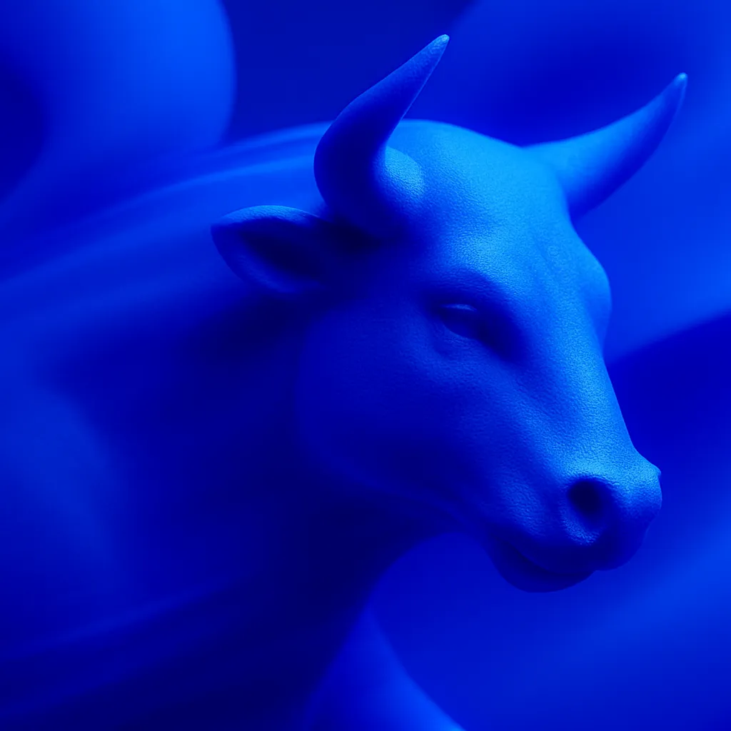 3D blue bull symbolizing market confidence and performance