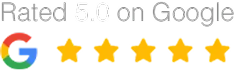 Rated 5.0 on Google with five gold stars and Google logo.