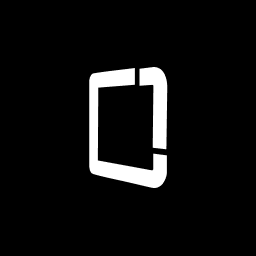 White stylized open book icon on a black background.