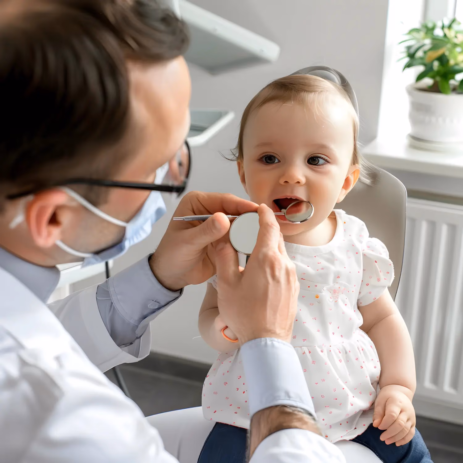 happy baby getting a teeth exam