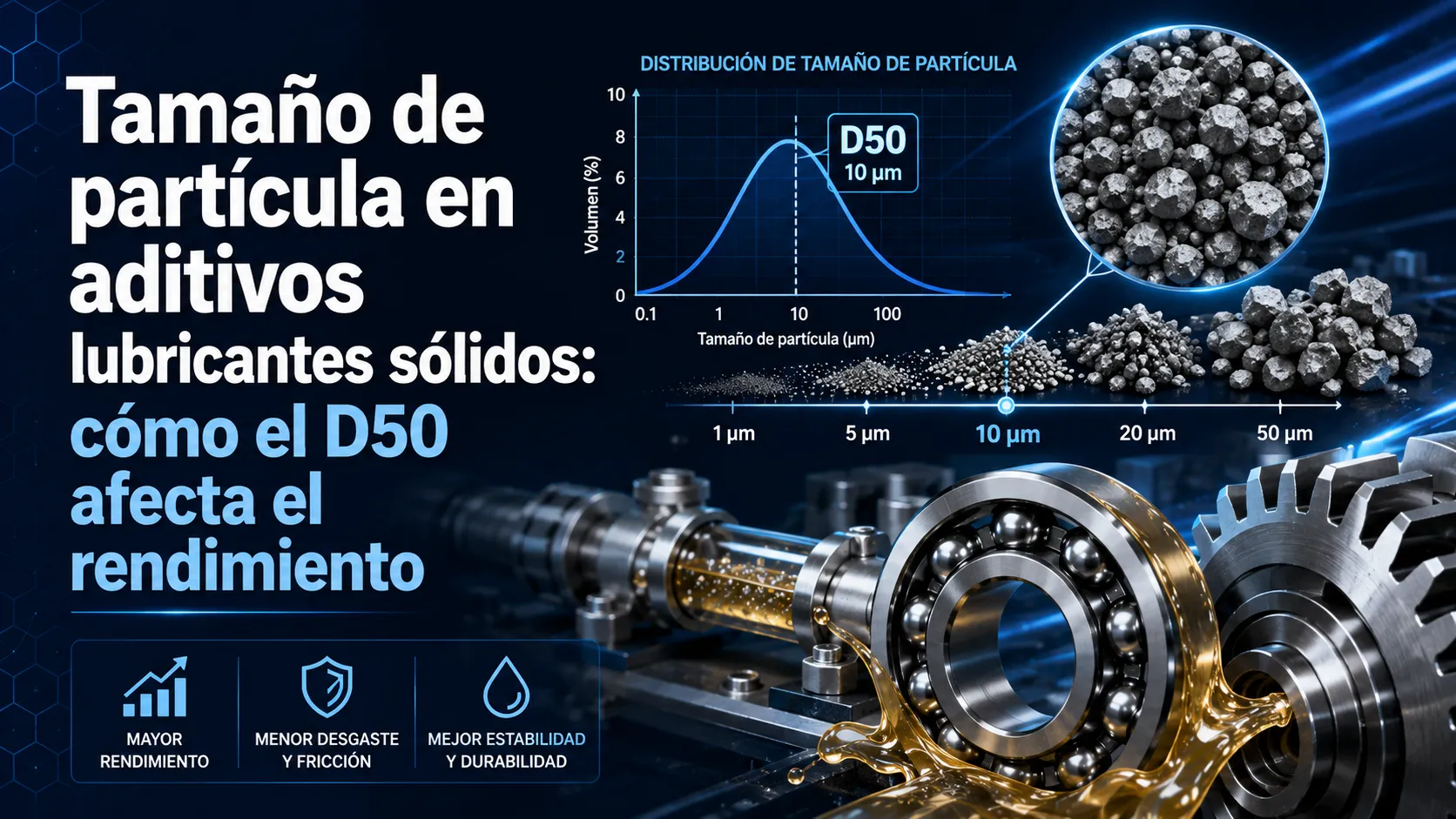 Tamaño de partícula en aditivos lubricantes sólidos: cómo el D50 afecta el rendimiento
