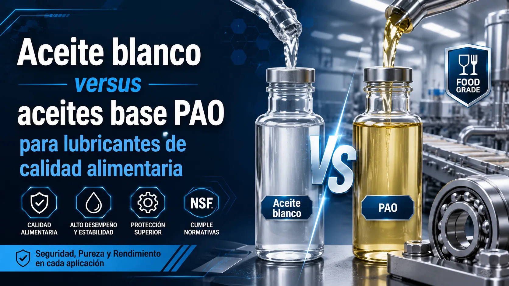 Aceite blanco versus aceites base PAO para lubricantes de calidad alimentaria