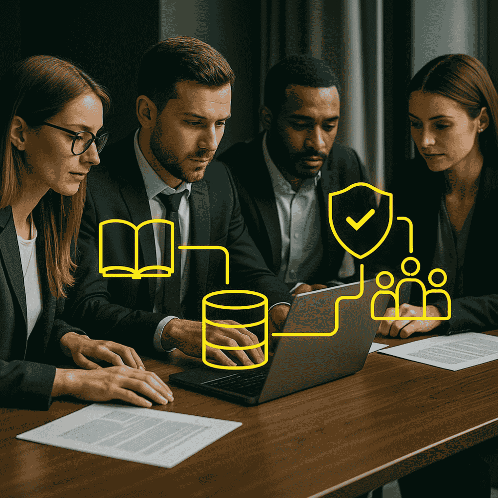 Ein Team im Unternehmen mit einer gemeinsamen KI Wissensmanagement