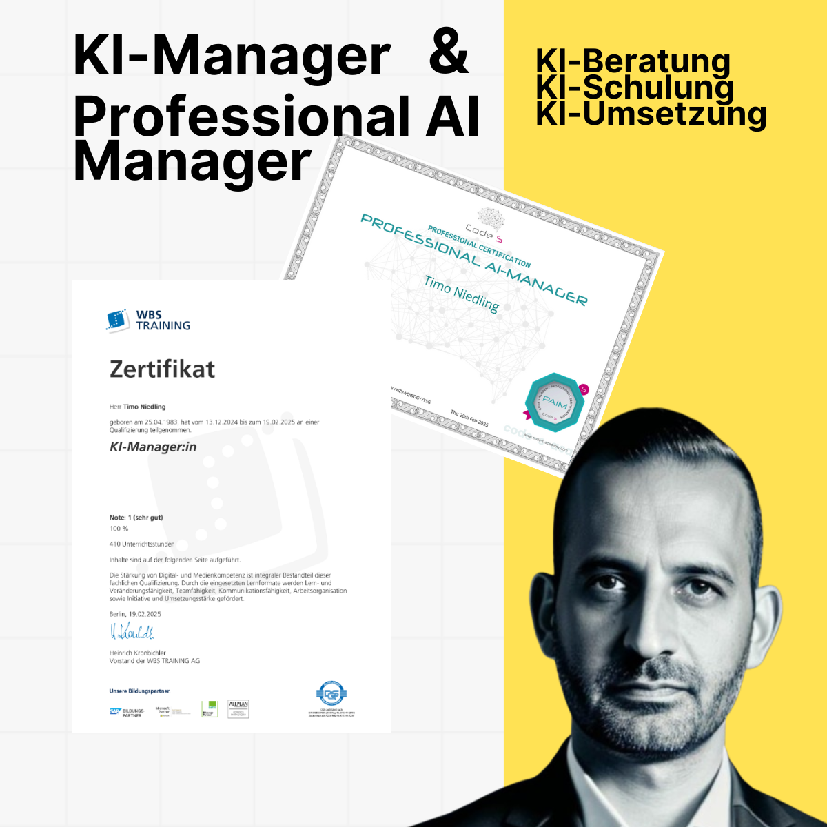 Zertifikate Timo Niedling Ki-Manager Professional AI Manager