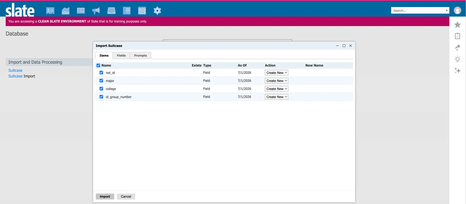 Slate showing the imported custom fields