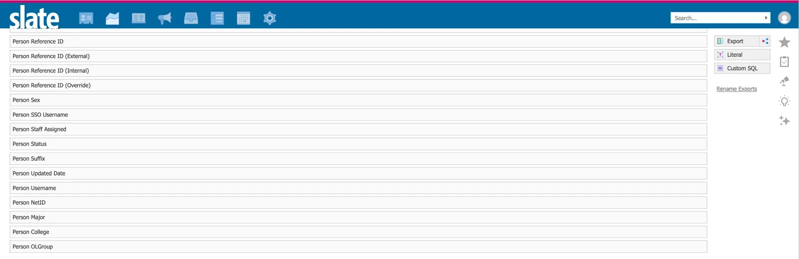 Guidebook Person Query showing the four custom fields in the export list