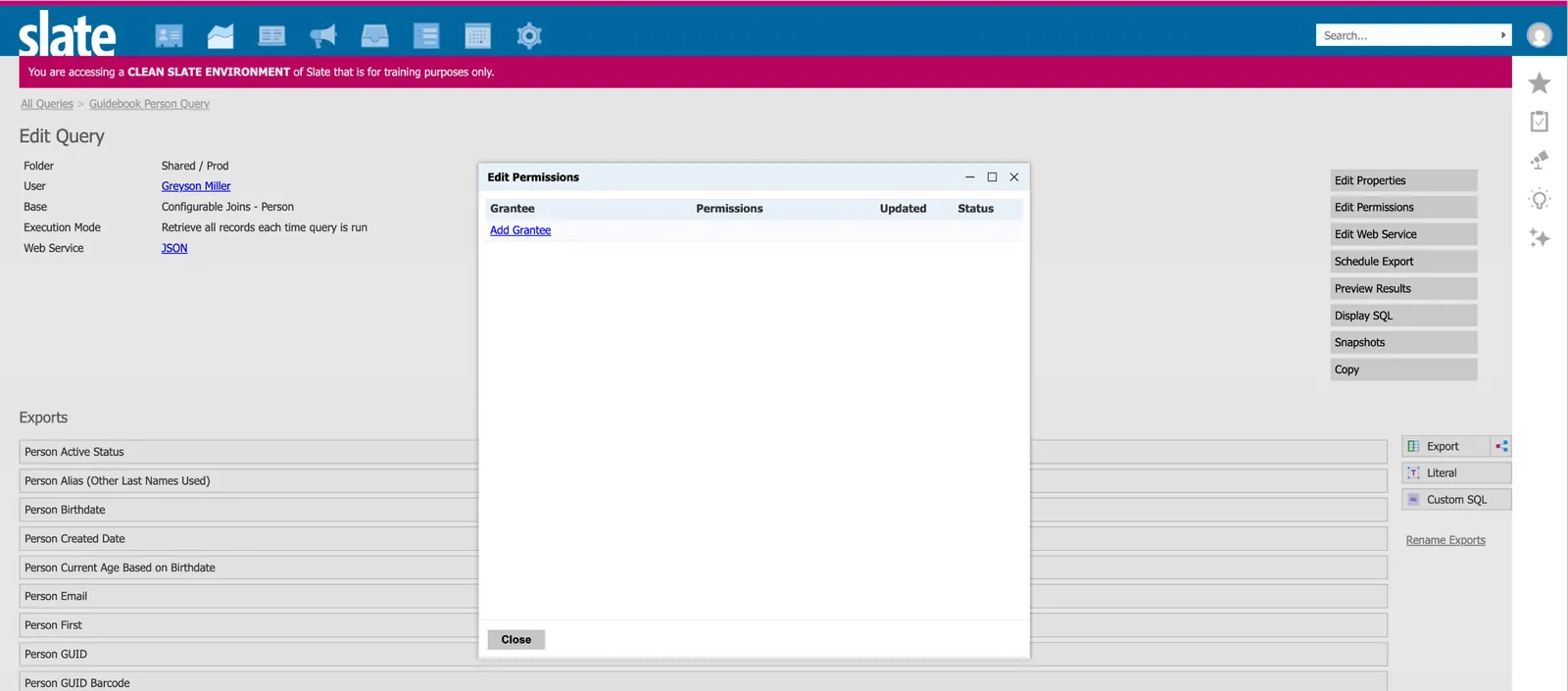 Edit Permissions in Slate with the option to add a grantee