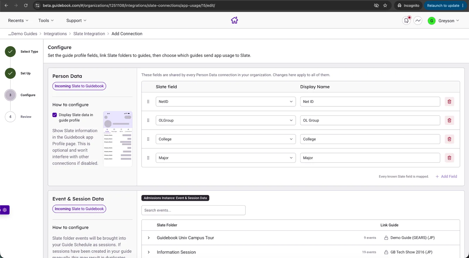 Person Data mappings for the App Usage integration
