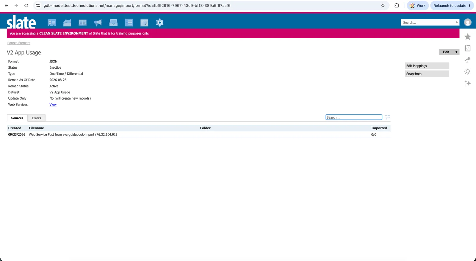Imported Source format in the Slate list of Source formats