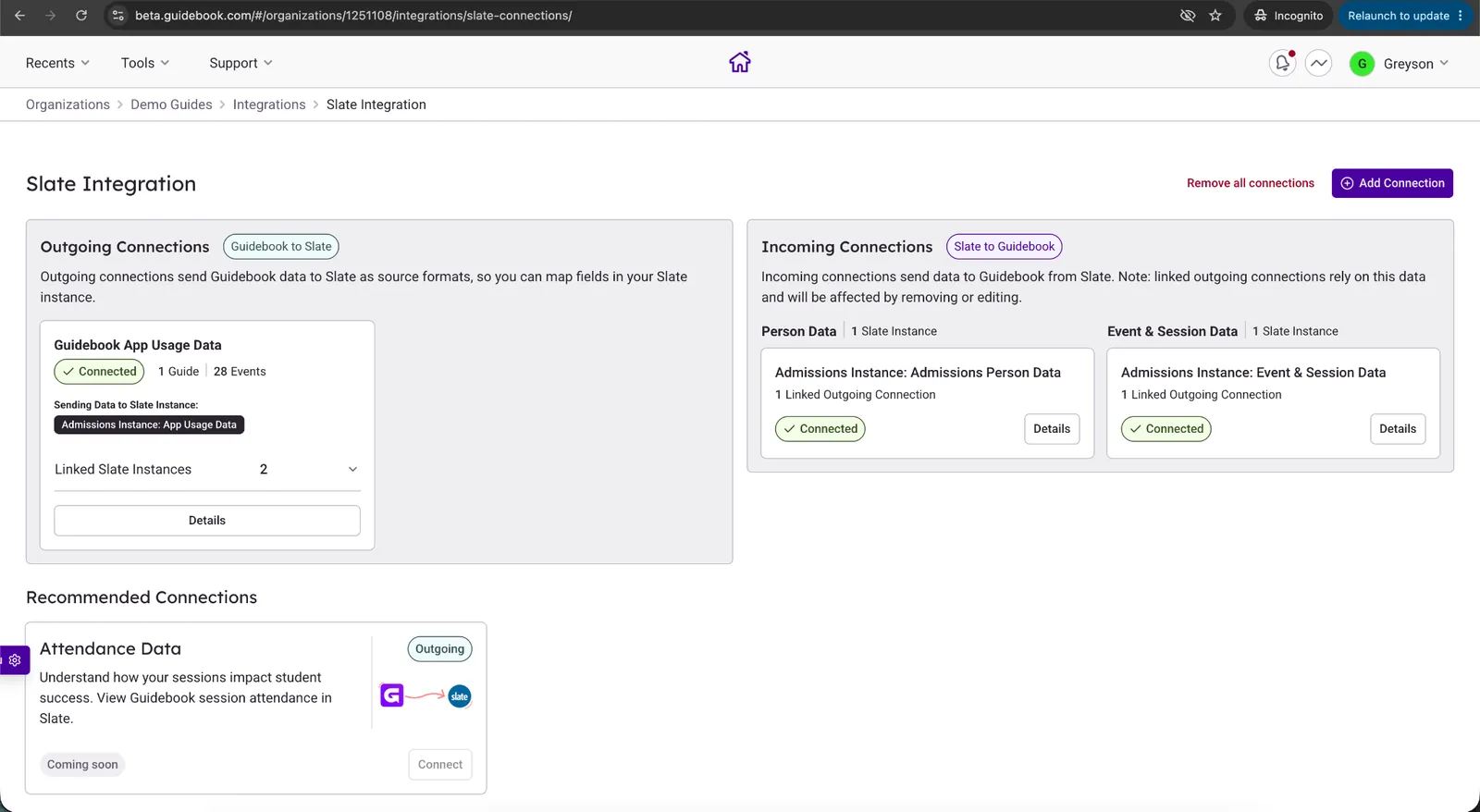 Configured App Usage Data connection in Builder
