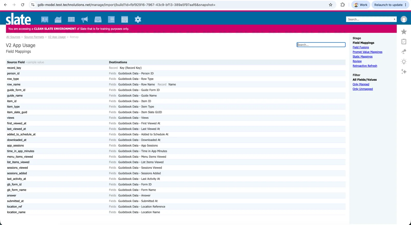 Predefined field mappings on the Source format