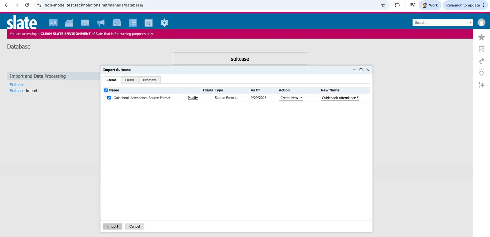 Slate import dialog with a new name for the Attendance Source Format