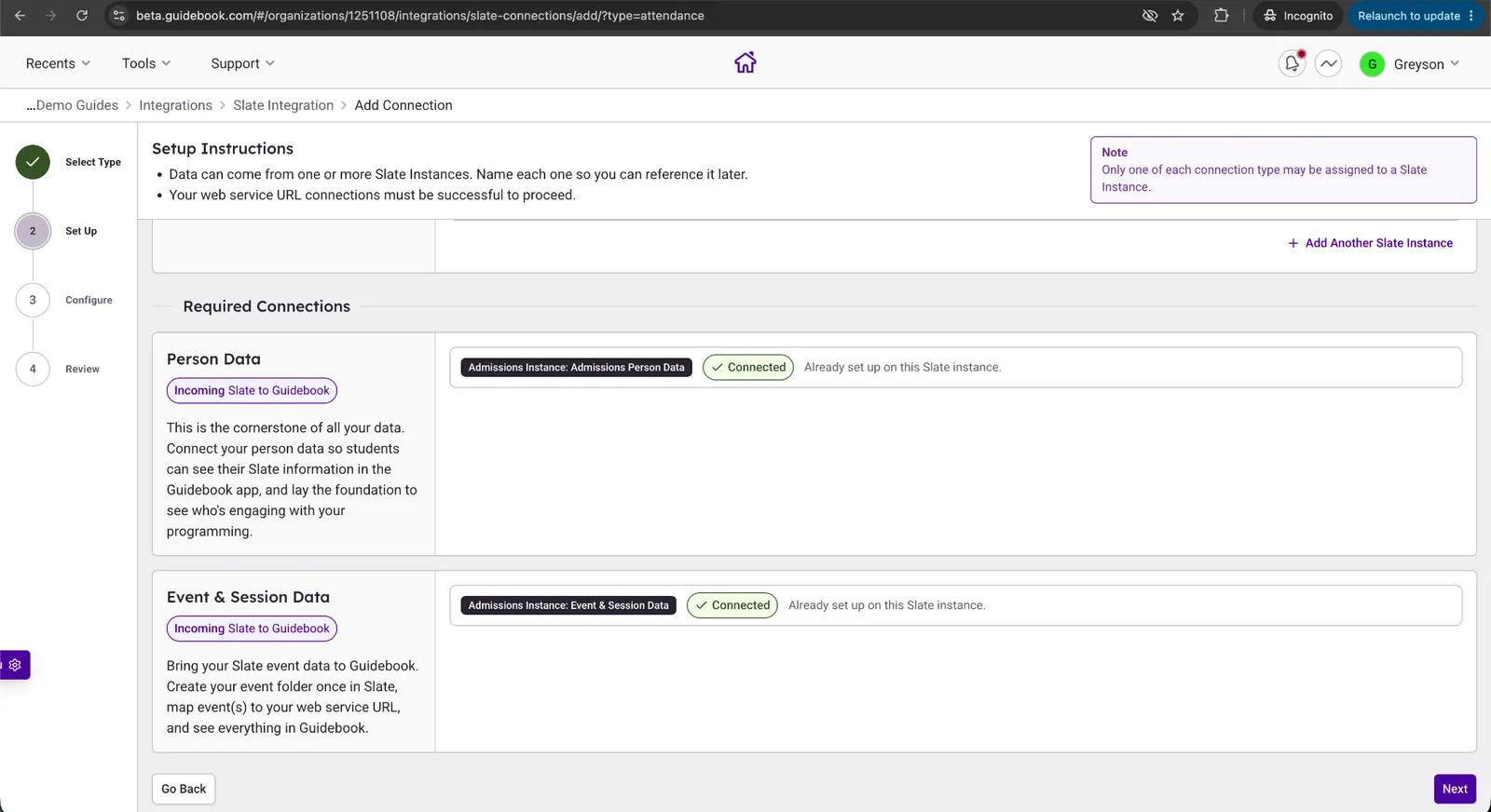 Person Data and Event & Session Data dependencies shown as connected