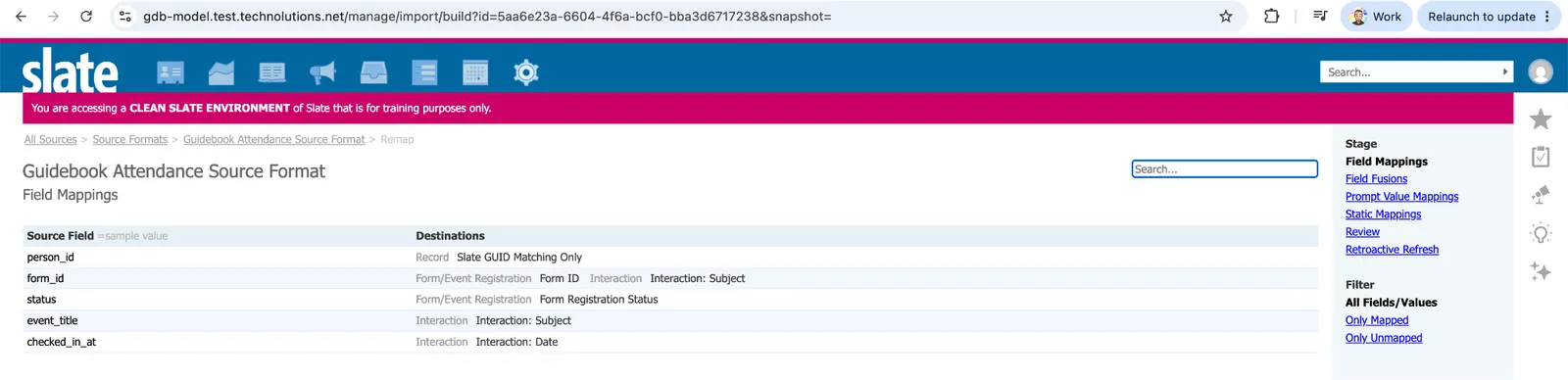 Predefined field mappings on the Attendance Source Format