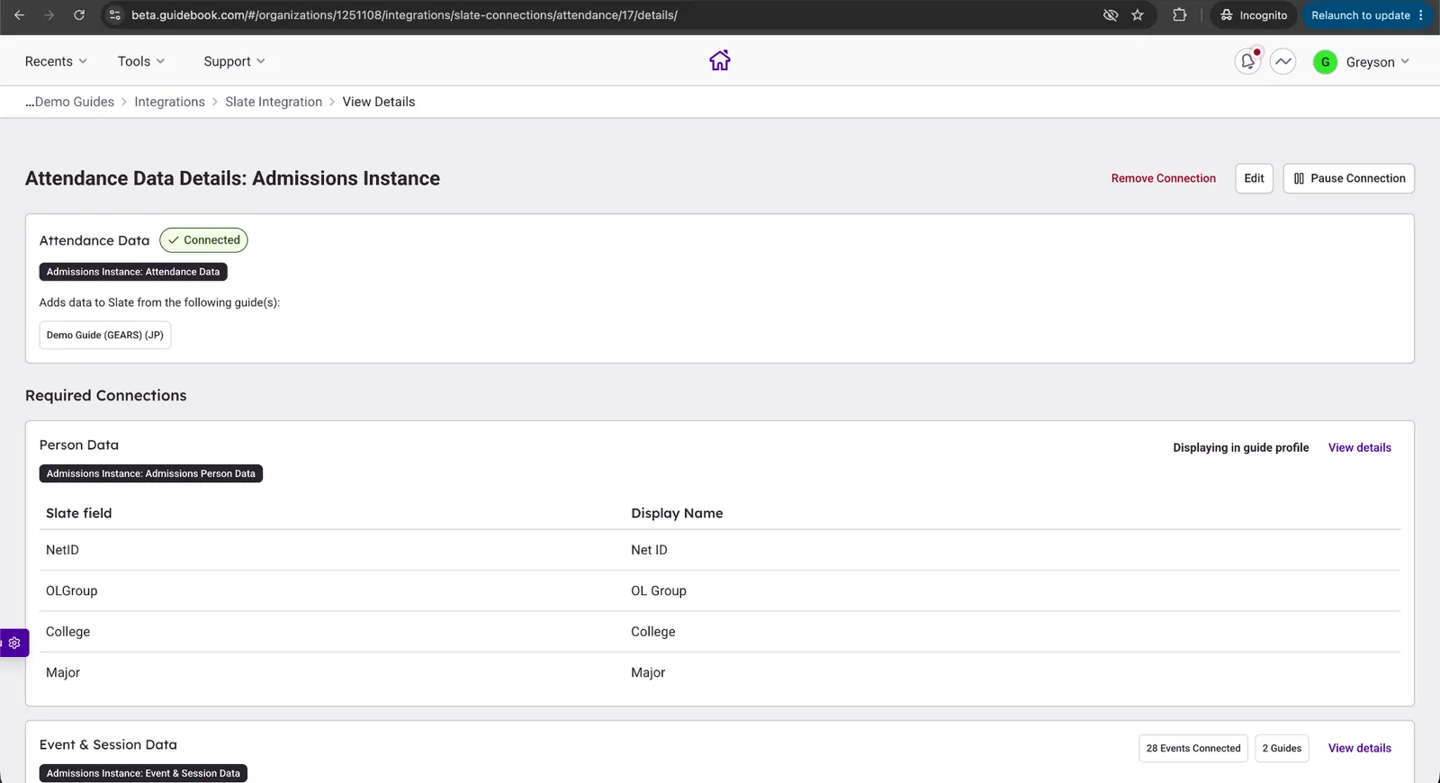Attendance Data integration settings in Builder