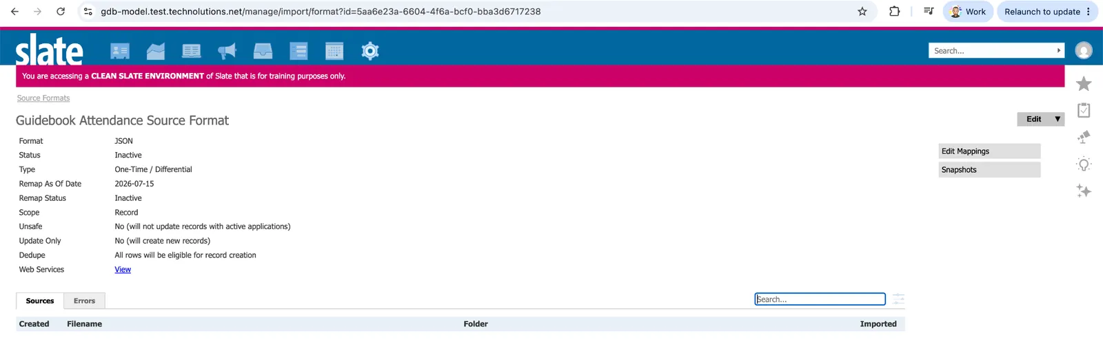 Imported Attendance Source Format in the list of Source formats