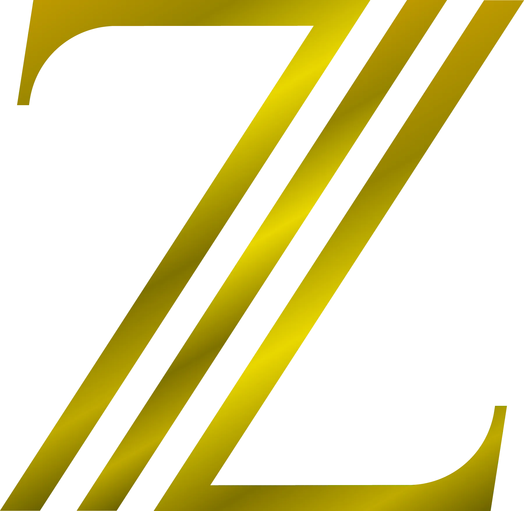 Gold-toned stylized letter Z with diagonal lines and gradient shading