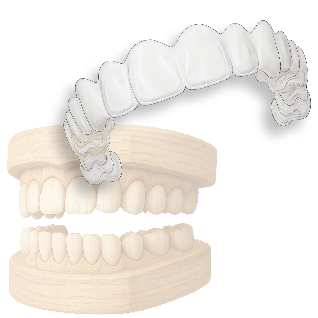 Dental mold showing upper and lower teeth alignment and bite